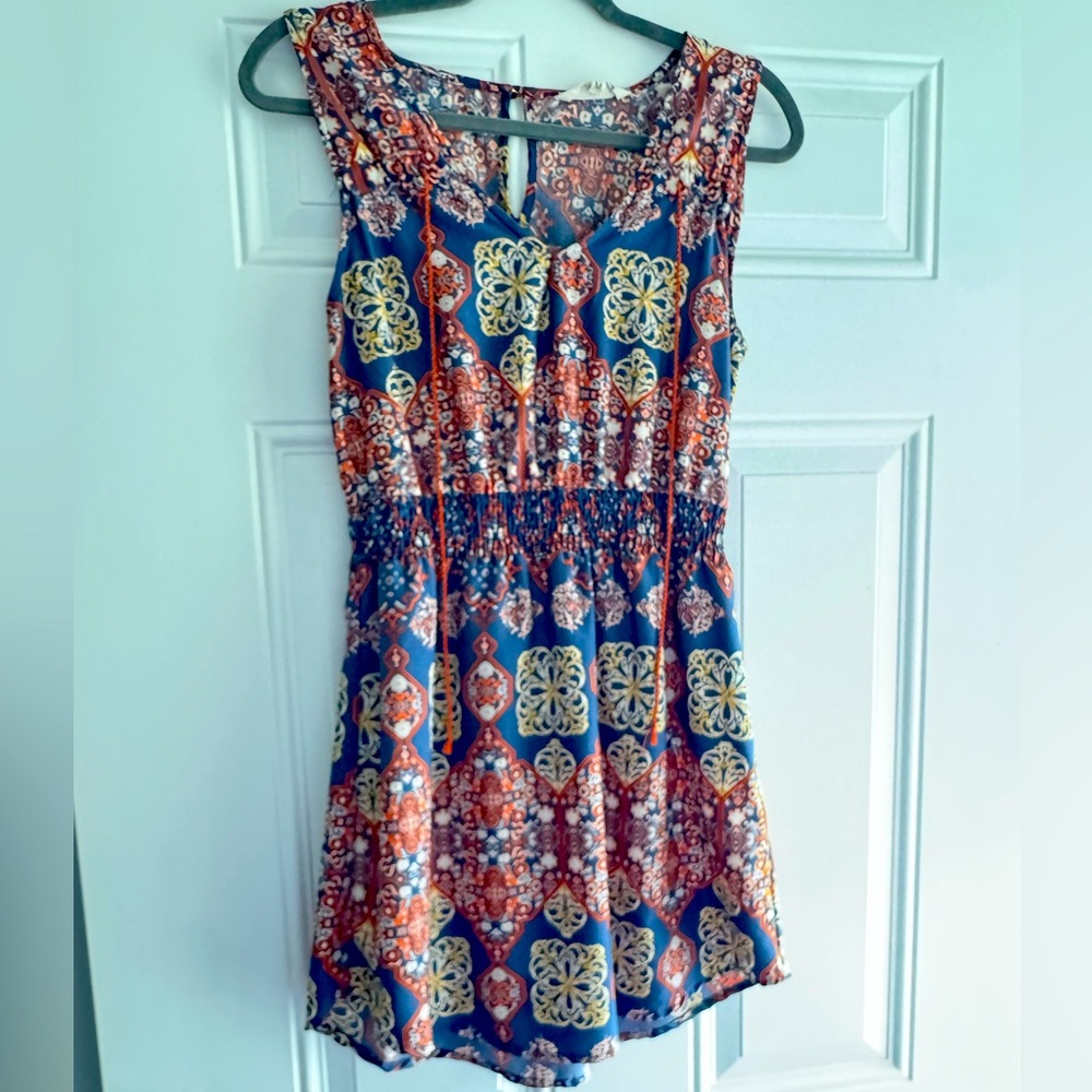 Blush Navy and Orange Patterned Mini Dress